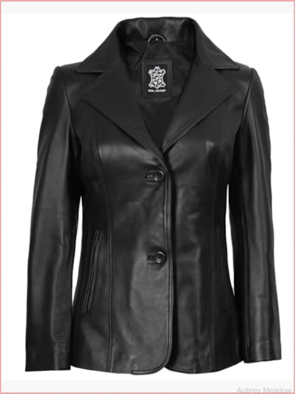Real Lambskin Leather Blazer Women Notched Lapel 2-Button Long Sleeve Blazer